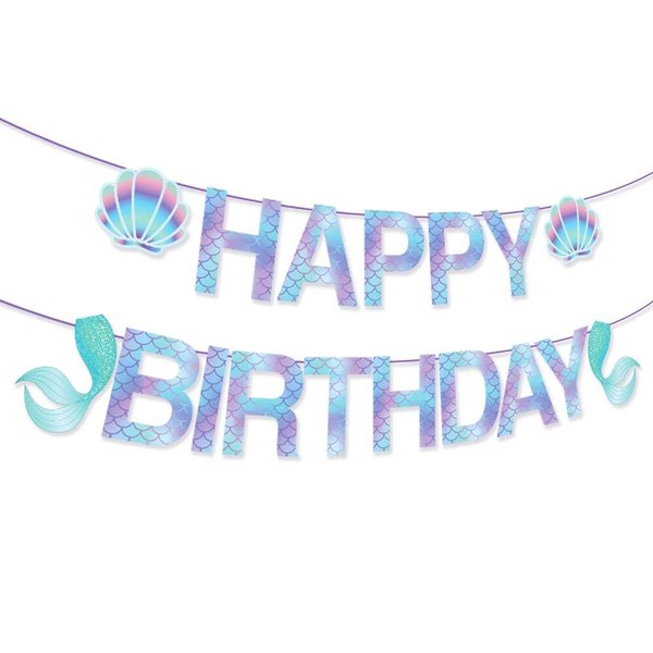 Anor WishLife Sparkle Mermaid Birthday Banner,Mermaid Banner,Mermaid Party Supplies,Little Mermaid Birthday Decoration for Girls,Boys,Kids,Home,Classroom,Baby Showers,1st Birthday
