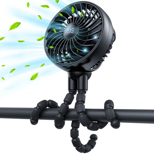 GUSGU Stroller Fan with Flexible Tripod Clip on for Baby, Mini Portable Fan Rechargeable Battery Operated, Small Personal Handheld Fan for Travel, Bed, Car Seat (Black)