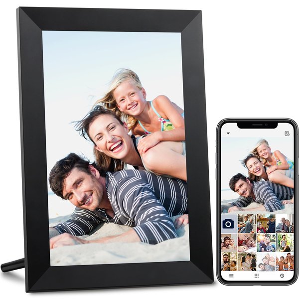 AEEZO 10.1 Inch WiFi Digital Picture Frame, IPS Touch Screen Smart Cloud Photo Frame with 16GB Storage, Easy Setup to Share Photos or Videos via AiMOR APP, Auto-Rotate, Wall Mountable (Black)