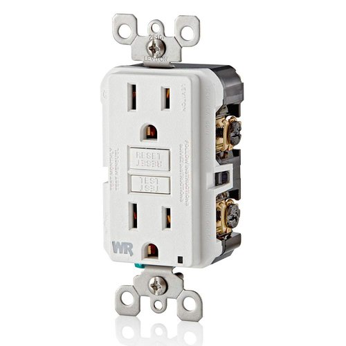 Leviton GFCI Weather-Resistant Outlet, 15 Amp, Self Test, Tamper-Resistant with LED Indicator Light, Outdoor Locations, GFWR1-W, White