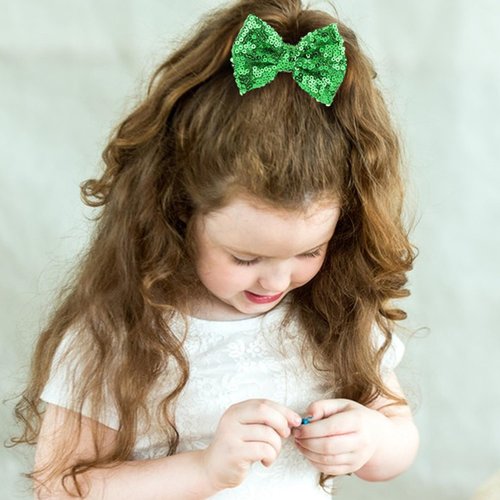 Love Fairy 3-Inch Glitter Bow Hairpin - Sparkling Sequin Bow Tie Hair Clip for Girls,Teens, and Women (Green)