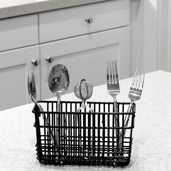 Better Houseware Cutlery Drying Basket with Hooks - Black Coated Steel Wire - 3 Compartments - Fits Most Dish Racks - Utensil Drying Rack for Sink