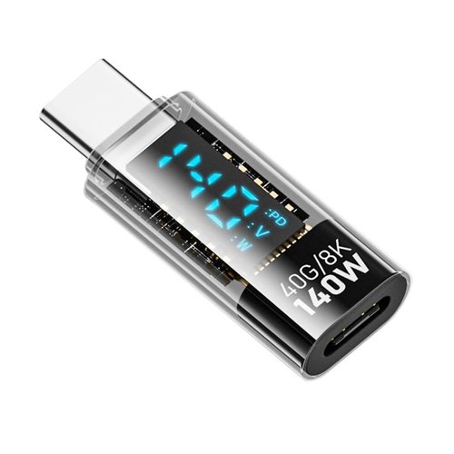 xiwai USB4.0 Type-C Digital Display USB-C Male to Female Extension Adapter Transparent Shell 140W Current Voltage Monitoring Tester Detector Smart LED Display