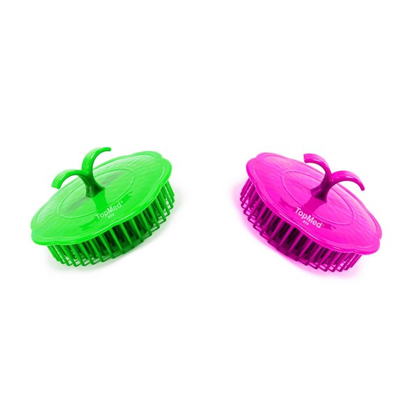 TOPMED ETS Hair Scalp Exfoliator Brush, Dandruff Cleaning Brush, Shower Scalp Shampoo Brush for Home, Office, Travel and Pets Pack of 2 (Green & Pink)