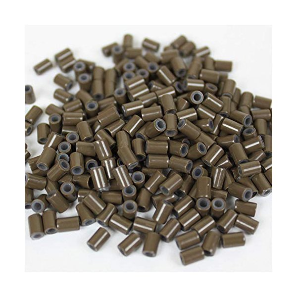 HAIR DE VILLE Silicone Lined Copper Micro Tube Rings Links Beads Linkies For I Tip Stick Glue Feather Hair Extensions (200 PCS 4mm, Brown)