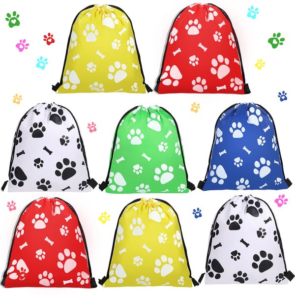 20 Pcs Paw Print Drawstring Bags Reusable Paw Party Favor Supplies Puppy Gift Bag Dog Paw Drawstring Backpacks Candy Goodies Snack Cinch Bag for Kids Girls Boys Gift