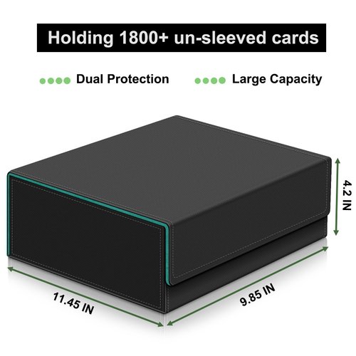 Card Deck Case for Trading Cards,Card Storage Box Holds 1800+ Single Sleeved Cards,PU Leather Magnetic Closure Commander Card Boxes Magic Card Holders Fit for Game Sport Cards (Black&Sky Blue)