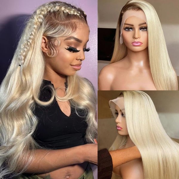 Munx Ombre Blonde Lace Front Wigs Human Hair Pre Plucked 13x4 HD Transparent Lace Frontal Wigs Human Hair 180% Density Glueless Wigs Human Hair for Black Women 18"