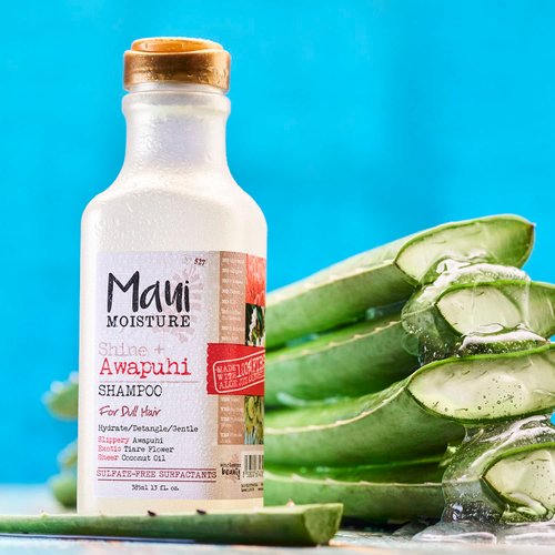 Maui Moisture Shine + Awapuhi Moisturizing Vegan Shampoo with Coconut Oils for Shiny Hair, Silicone-Free & Sulfate-Free Surfactant Aloe Shampoo to Detangle & Hydrate Dull Hair, 13 fl. Oz