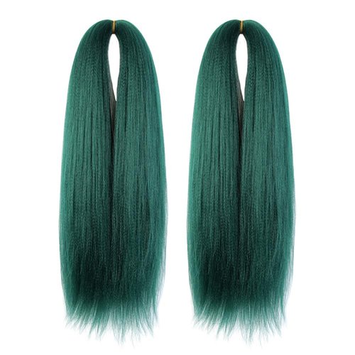 WUDAS Green Braiding Hair 14 Inch Short Pre Stretched Hair Straight Yaki Texture Synthetic Hair Extensions Softness, 2 Packs