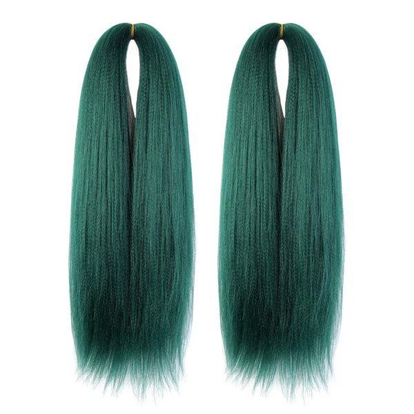 WUDAS Green Braiding Hair 14 Inch Short Pre Stretched Hair Straight Yaki Texture Synthetic Hair Extensions Softness, 2 Packs