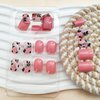Short Press on Nails Square Shape Pink Fake Nails with Flower Daisy Leaves Design Nails Press ons Glossy Glue on Nails Cute Acrylic Nails Full Cover Stick on Nails for Women 24 Pcs