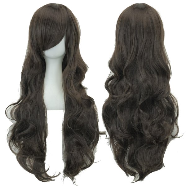 IMISSU 80cm Long Curly Natural Hair Cosplay Wig with Bangs Colorful Halloween Costume Party Wigs for Women (Black Brown)