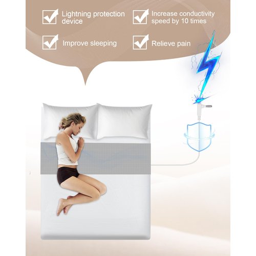 Grounding Sheets,Grounding Mat for Bed 10% Pure Silver Fiber+90% Organic Cotton,with 15Ft Grounding Cord,Fixed Clips,Test Pen,104 * 23.6inch Suitable for All Mattress Sizes(Grey)