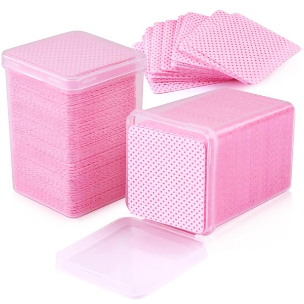 400 PCS Lint Free Nail Wipes EBANKU Non-Woven Fabric Nail Cleaning Pads Lash Extensions Glue Cleaning Remover Wipes Nail Salon Supplies with Bottle(Pink)