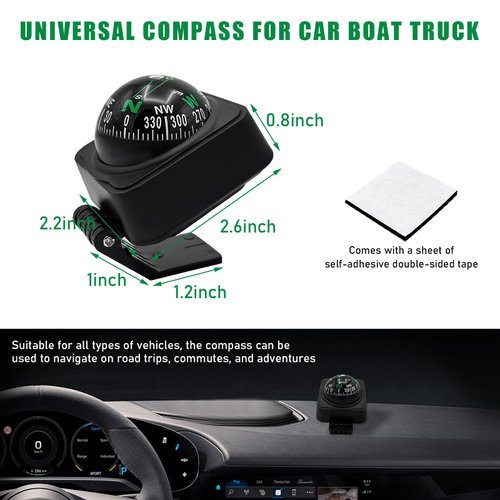 Suvnie Car Compass, Automotive Compass Ball with Adhesive Tape, Adjustable Dashboard Compass to Find Direction, Portable Navigation Guide Ball Car Accessories for Boat Truck