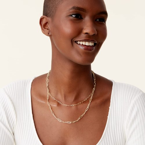 PAVOI Womens 14K Gold Plated Yellow Gold Layered Paperclip Necklace, Double Linked Paper Clip Design