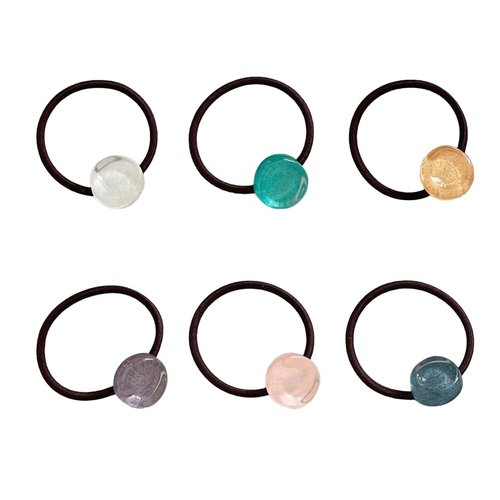 Xiwstar 6Pcs Elastic Retro Button Hair Scrunchies Vintage Resin Buttons Hair Ties Bands Ponytail Holder Hair Accessories for Women Girls