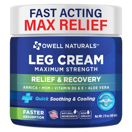 OWELL NATURALS Relief Legs Cream - Fast Acting Maximum Strength Natural with Aloe Vera Vitamin E, Soothing Formula