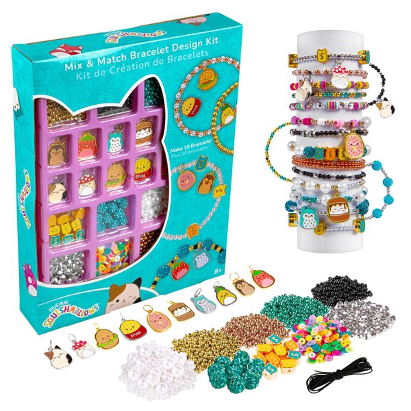 Fashion Angels Squishmallows Mix & Match Bracelet Design Kit, Includes Assortment of Beads, Charms & More, Makes 10+ Projects, Squishmallows Character Jewelry for Kids, Teen Girls & Boys