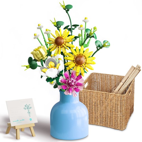 PinkBee Flowers Bouquet for Women Sunflower Building Blocks Sets Valentines Creative Home Decor Toys Kits for Her Girlfriends Women Adults Wife Kids 6+ 6-12 8-12 (439 Pieces)
