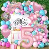 Pink Video Game Balloons, Video Game Controller Birthday Number Mylar Foil Balloon, Level Up Balloons for Girls Game On Birthday Decorations Video Game Gaming Theme Party Supplies (5th)