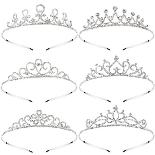 Mezchi 6 Pack Crystal Tiara Headband, Silver Princess Crown, Rhinestone Headband for Women, Girls, Princess Tiara Hair Accessories for Birthday Party, Wedding