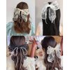 Sovenny 3 Pieces Lace Bow Pearl Chain Hair Clips Flower Embroidery Non Slip Hair Bow Barrettes for Women and Girls (White, Beige, Black)