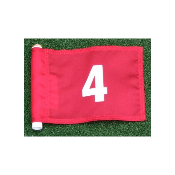 ShopTJB White Numbered #4 Printed on a Solid Red Jr. (8" L x 6" H) 400 Denier Pin Marker Flag for Golf & Putting Green Applications