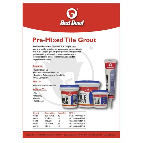 Red Devil 0425 Pre-Mixed Tile Grout Squeeze Tube, 5.5 oz., White