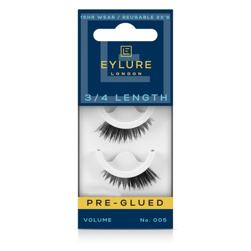 Eylure Press On Pre-Glued False Eyelashes, 3/4 Length Lashes, No. 005, 1 Pair