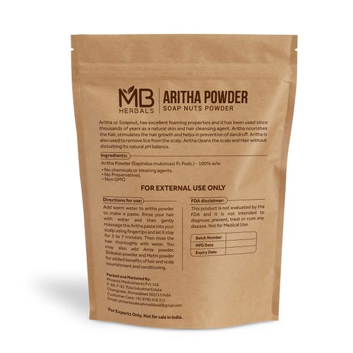 MB Herbals Aritha Powder 8 oz | 227G | 100% Pure & Organically Grown (Wild-crafted) Soap Nut Powder | Natural Hair Shampoo & Conditioner | Sapindus mukorossi
