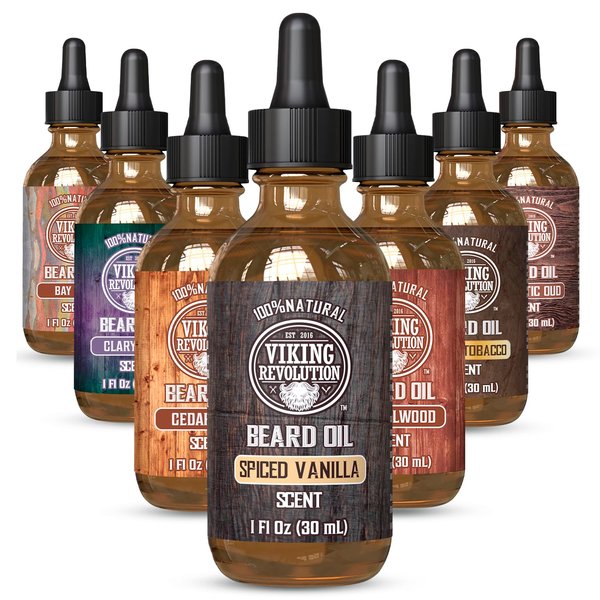 Viking Revolution Beard Oil for Men - All Natural Beard Oil with Argan Oil & Jojoba Oil Beard Conditioner and Softener - Strengthens Beards and Mustaches for Men (1 Pack, Spiced Vanilla)