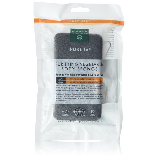 Earth Therapeutics Purifying Vegetable Body Sponge Infused with Medicinal Charcoal New