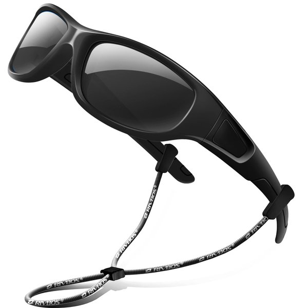 RIVBOS Kids Sunglasses with Strap Polarized UV Protection Flexible Rubber Shades for Boys Girls RBK037-Black
