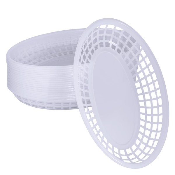 MEOTAKILE 20 Pack Plastic Fast Food Baskets, Reusable Restaurant Serving Trays for Burgers, Sandwiches, Hot Dogs, Picnic & Parties - Easy to Clean up, Durable (White)