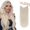 Sunny Wire Hair Extensions Platinum Blonde Adjustable Wire Human Hair Extensions with Clips in Real Hair Extensions Platinum Blonde Secret Hair Extensions Human Hair for Short Hair 80g 14inch