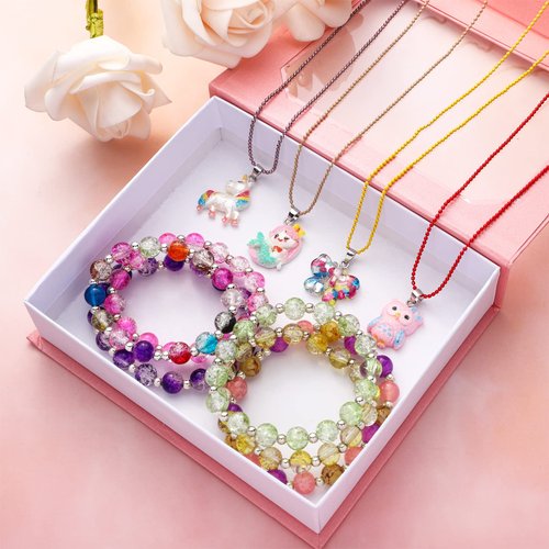 SOTOGO 12 Pieces Girls Necklaces and Bracelets Set Colorful Gift Party Favors Friendship Pretend Dress Up Play Jewelry for Kids Child Toddler, Cute Style