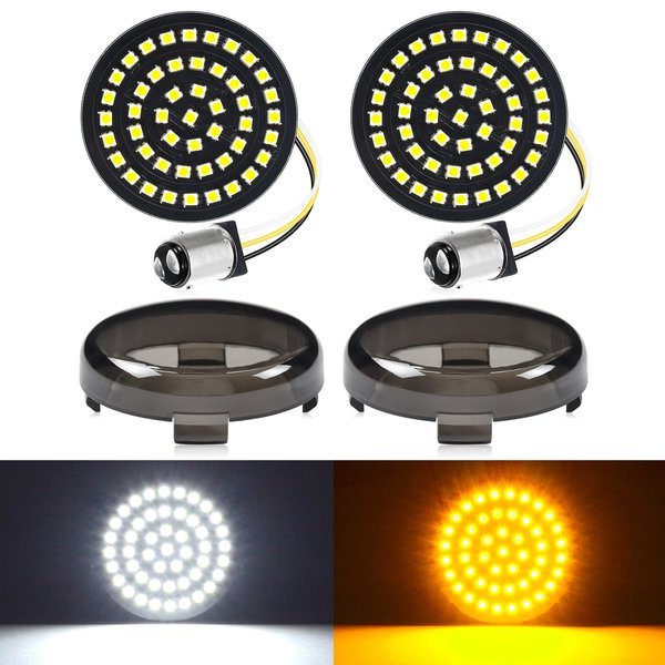 Benlari New 1157 LED Motorcycle Front Turn Signals Bulbs 2 Inch Bullet Lights with Smoked Lens Covers Fit for Harley Davidson Touring Dyna Softail Sportster Street Glide Road Glide Iron 883, 2PCS