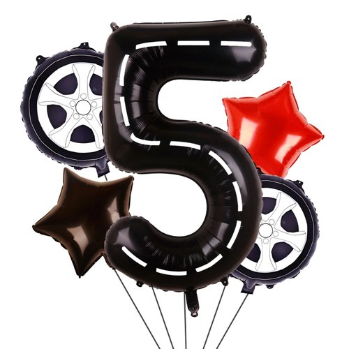 Race Car Balloons Wheel Tire Balloons 5th Birthday Party Decorations for Boys Foil Mylar Race Car Truck Bike Theme Party Supplies Favors Anniversary Decor Black and Red