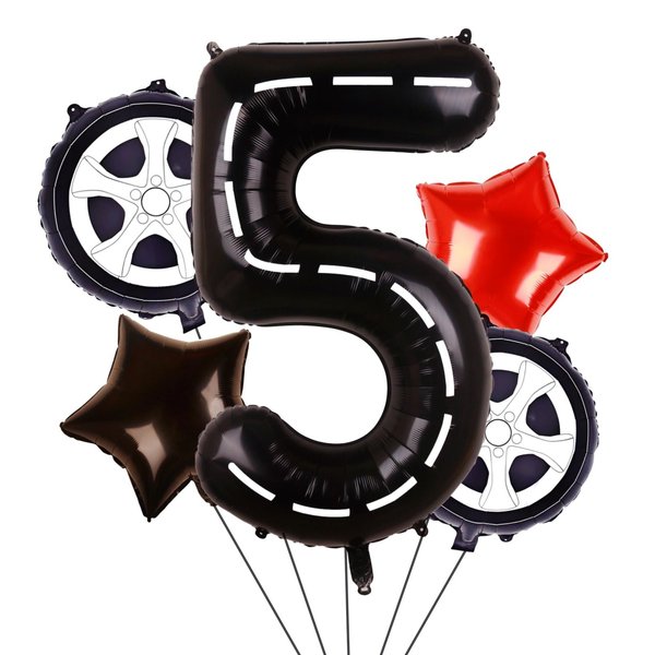 Race Car Balloons Wheel Tire Balloons 5th Birthday Party Decorations for Boys Foil Mylar Race Car Truck Bike Theme Party Supplies Favors Anniversary Decor Black and Red