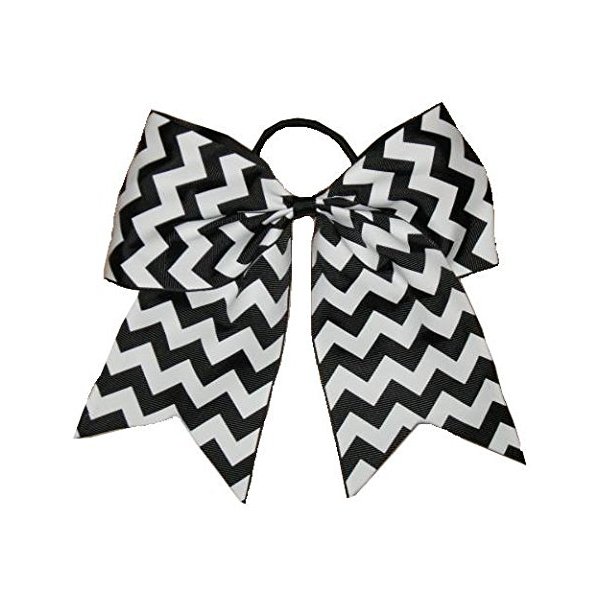 NEW "CHEVRON Black" Cheer Bow Pony Tail 7 Inch Girls Hair Bows Cheerleading Practice Football Games School Uniform Dance Hairbow Grosgrain Ribbon