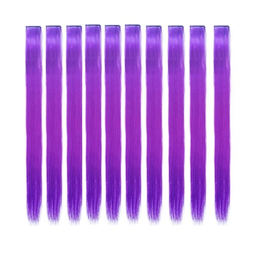22 Inch Colored Hair Extensions 12 Packs Multi-colors Party Highlights Clip in for Women and Kids Colorful Straight Long Hair Extensions Rainbow Hair Extension (White+red+blue)