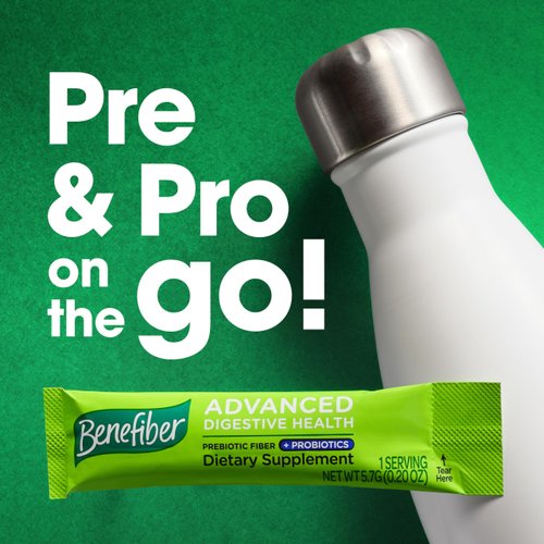 Benefiber Advanced Digestive Health Prebiotic Fiber Supplement Powder with Probiotics for Digestive Health, Low FODMAP – 15 Sticks (3.0 Ounces)