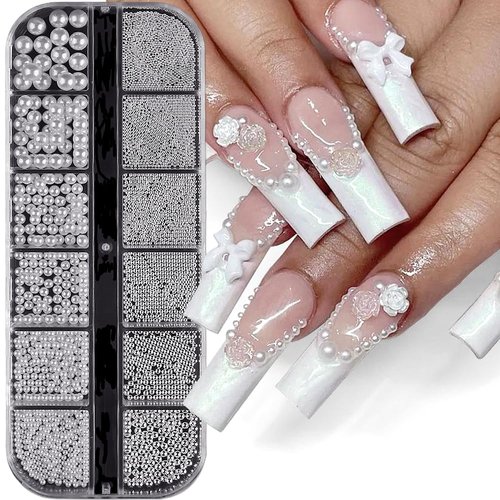 1Box Round Nail Pearls Nail Beads Nail Charms For Nails Design,Pearls For Crafting Caviar Beads For Nails Nail Jewels Nail Design Nail Charm White Nail Pearl Stainless Steel Bead Nails Charms Nail Art