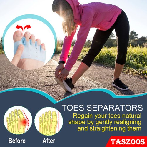 Toe Separators, (3 Pairs, Blue) Toe Spacers, with Soft & Breathable Metatarsal Pads, for Straighten Overlapping Toes, Realign Crooked Toes, Hammer Toe, Calluses, Bunions, Effectively Pain Relief