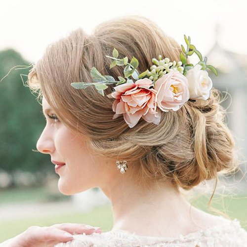 Fangsen Pink Wedding Boho Dahlia Rose Bud Flower Hair Clips Floral Hair Accessories for Brides and Bridesmaids Silver (Orange)