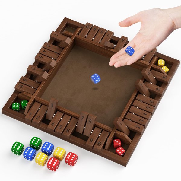 PRIMBARBER Shut The Box Game Wooden 1 2 3 4 Players Shut The Box Board Games with 8 Dice Math Addition and Pub Close The Box Game Wodden for Kids & Adults 12 Inch