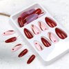 Heart Press on Nails Medium, Red Fake Nail Almond French Tip Gold Line Nail Deisgn Full Cover False Nail Sticker on Nail with Glue,24pcs Acrylic Nail