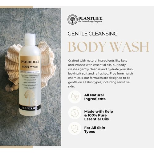 Plantlife Patchouli Body Wash - GMO and Gluten Free Gentle and Moisturizing Body Wash That Contains Only Ingredients Straight from Nature - Made in the USA 14 oz